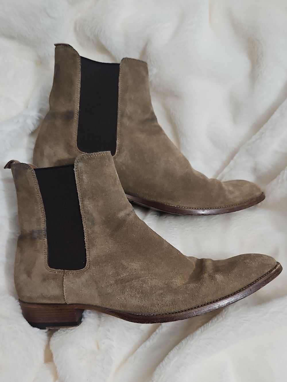 Saint Laurent Paris Wyatt Suede Chelsea Boots Men's 40.5 Tobacco Brown 443208